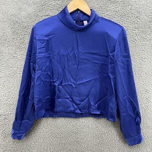 Vintage‎ David Brooks Women's Size 6 Blue Satin Mock Neck Long Sleeve Blouse